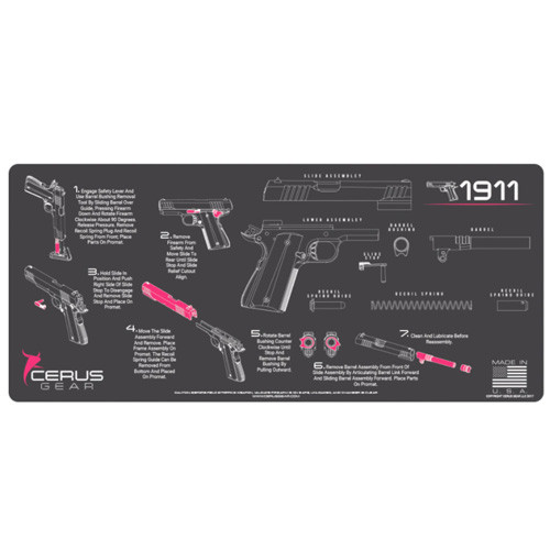 1911 Instructional Gun Cleaning Mat - Charcoal Gray/Pink