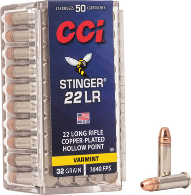  50 Stinger Copper Plated Hollow Point 32 Grain .22 Long Rifle 1640 Fps Ammo