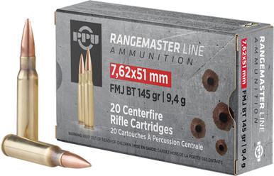 i Partizan PPRM762 Rangemaster Full Metal Jacket Boat Tail 145 Grain .308 Win / 7.62x51mm 2835 Fps Ammo