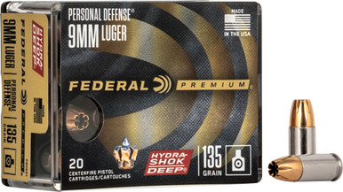 eral P9HSD1 Premium Personal Defense Hydra-Shok Deep Hollow Point 135 Grain 9mm Luger/Parabellum 1060 Fps Ammo