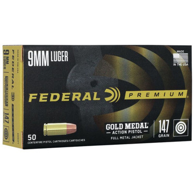 eral GM9AP1 Gold Medal Premium Full Metal Jacket 147 Grain 9mm Luger/Parabellum 900 Fps Ammo