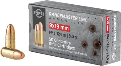 i Partizan PPRM9 Rangemaster Full Metal Jacket 124 Grain 9mm Luger/Parabellum 1263 Fps Ammo