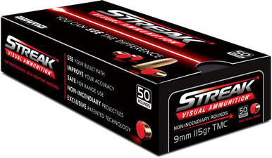 eak STRK9115TMC50 Streak Visual (RED) Tracer Total Metal Case 115 Grain 9mm Luger/Parabellum 1124 Fps Ammo