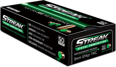 o Inc 9124TMCSTRKGRN50 Streak Visual (GREEN) Total Metal Case 124 Grain 9mm Luger/Parabellum 1065 Fps Ammo