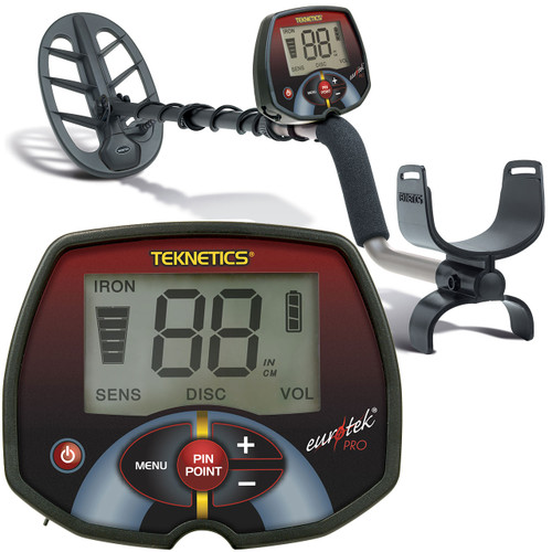 Teknetics EuroTek Pro Metal Detector and User Interface UI Close up with screen lit up with  target ID 88 