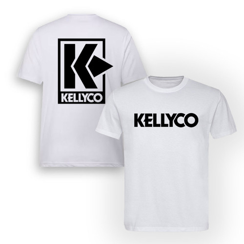 Kellyco Black Logo on White T-Shirt front and back