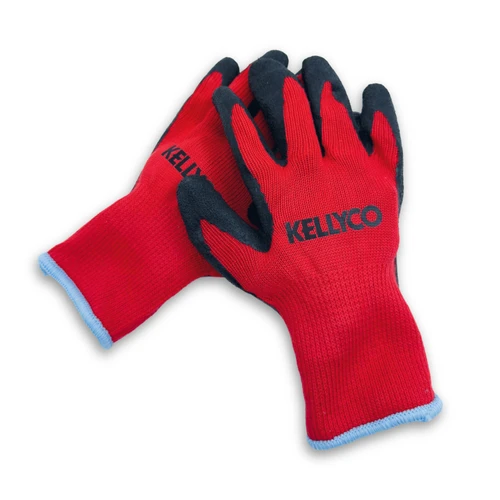 Kellyco Red Gloves for Metal Detecting overlapping on white background