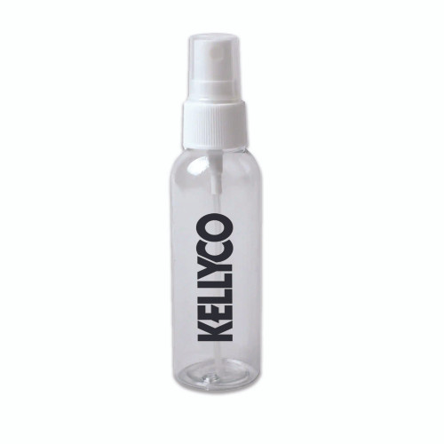 Transparent plastic spray bottle. "kellyco" embossed on side