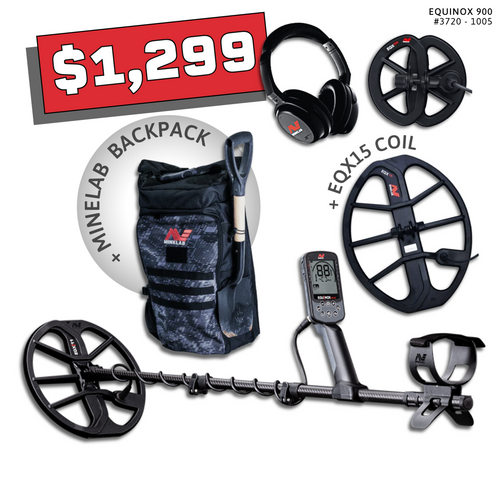 Minelab Equinox 900 Adventure Pack #3 bundle with Minelab backpack and EQX 15 search coil — $1,299