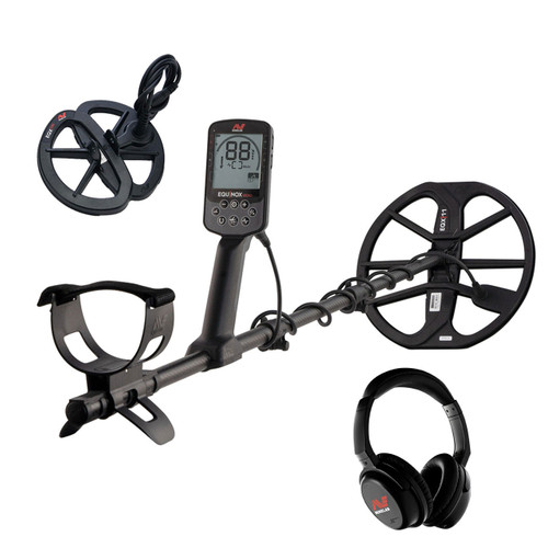 Minelab Equinox 900 Metal Detector with EQX06 and ML85 Headphones on White Background