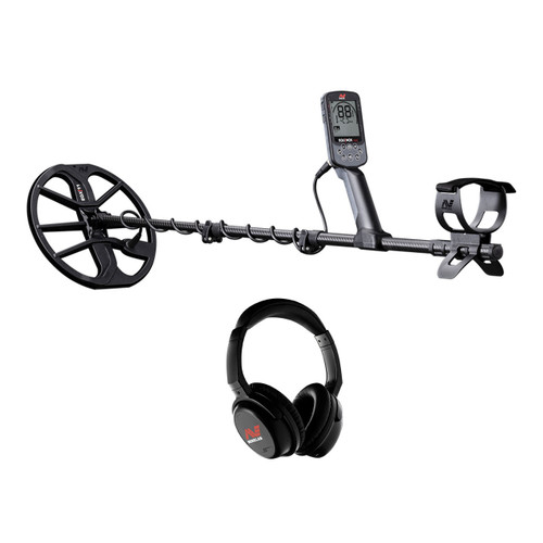 Minelab Equinox 700 Metal Detector fully assembled with wireless headphones