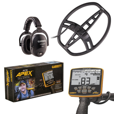 Garrett ACE Apex detector with 8.5” x 11” Multi-Flex DD Raider coil with  Wireless Headphones