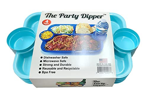 The Party Dipper - Food Tray Serving Tray  - Made in USA (4 Pack, Light Blue)