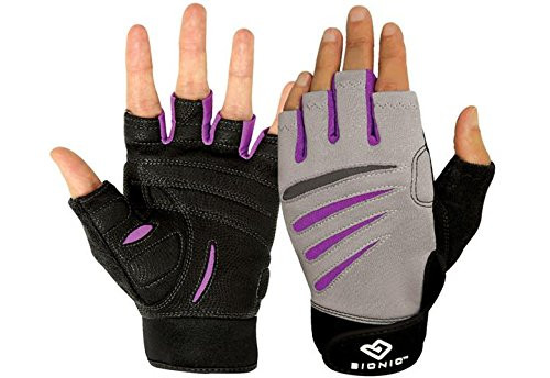 BIONIC Women's Cross-Training Fingerless Gloves, Gray/Purple, Medium