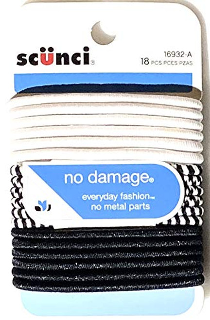 Scunci No Damage Assorted Ponytailers for All Hair 18CT Black and White