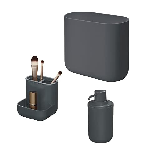iDesign 3-Piece Plastic Bathroom Accessory Set, Cade Collection, Charcoal