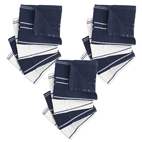 DII Basic Ribbed Terry Kitchen Basics Collection, Blue, Dishcloths, 12 Piece