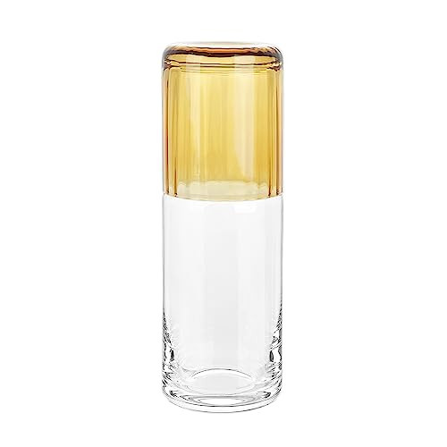 elle decor Bedside Water Carafe with Cup Set | 3” x 8.5” (Amber Lid)