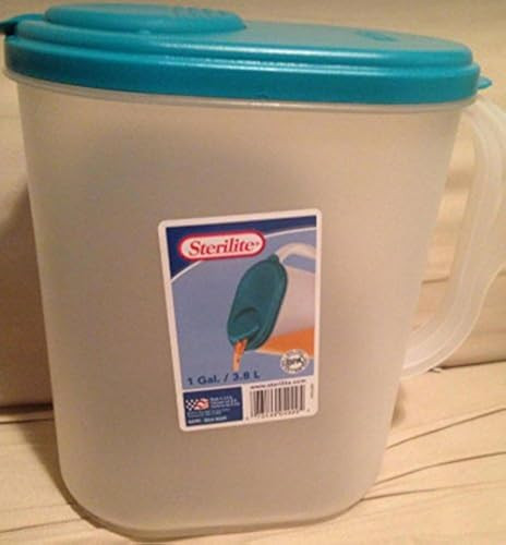 Sterilite Plastic Pitcher Washed Blue Lid and Tab with Clear Base One Gallon