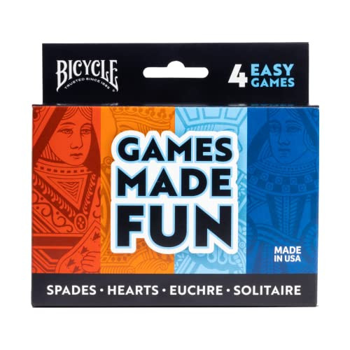 Bicycle 4 Playing Card Games in 1: Euchre, Hearts, Spades, and Solitaire