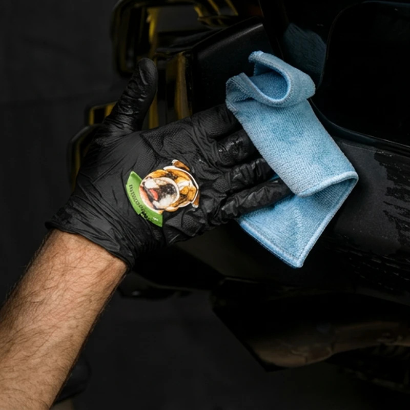 Cleaning a vehicle panel with a microfiber cloth before applying touch up paint