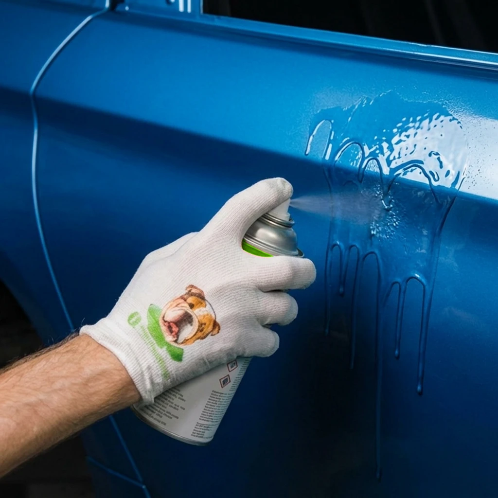 Aerosol paint being applied too close to a vehicle panel