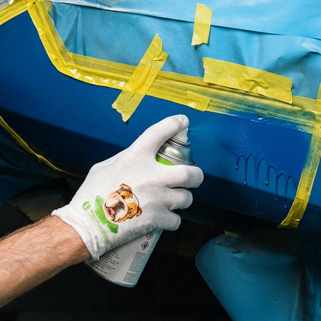 Spraying a vehicle panel without enough masking around the repair area