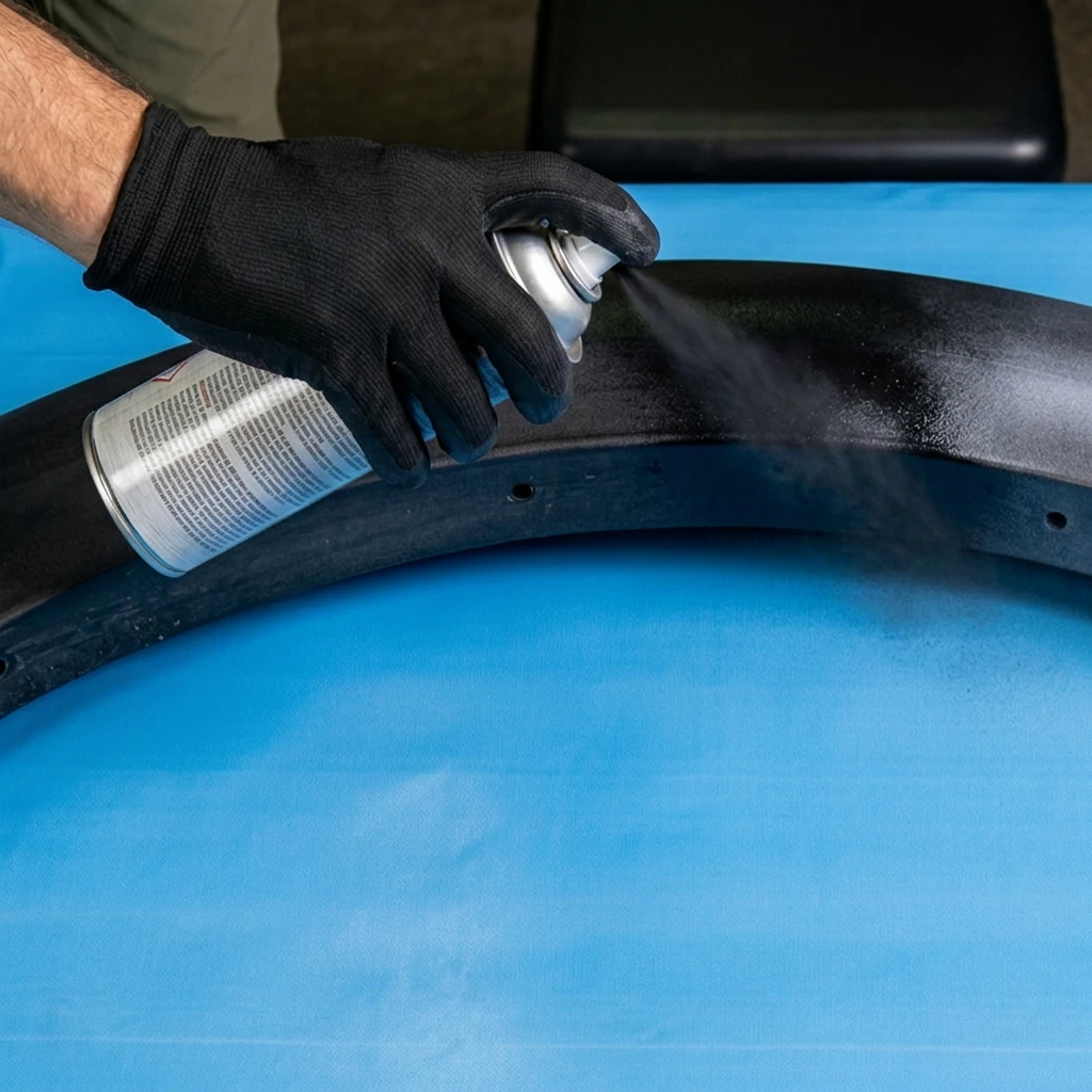 Applying aerosol paint to an automotive part in unsuitable spraying conditions