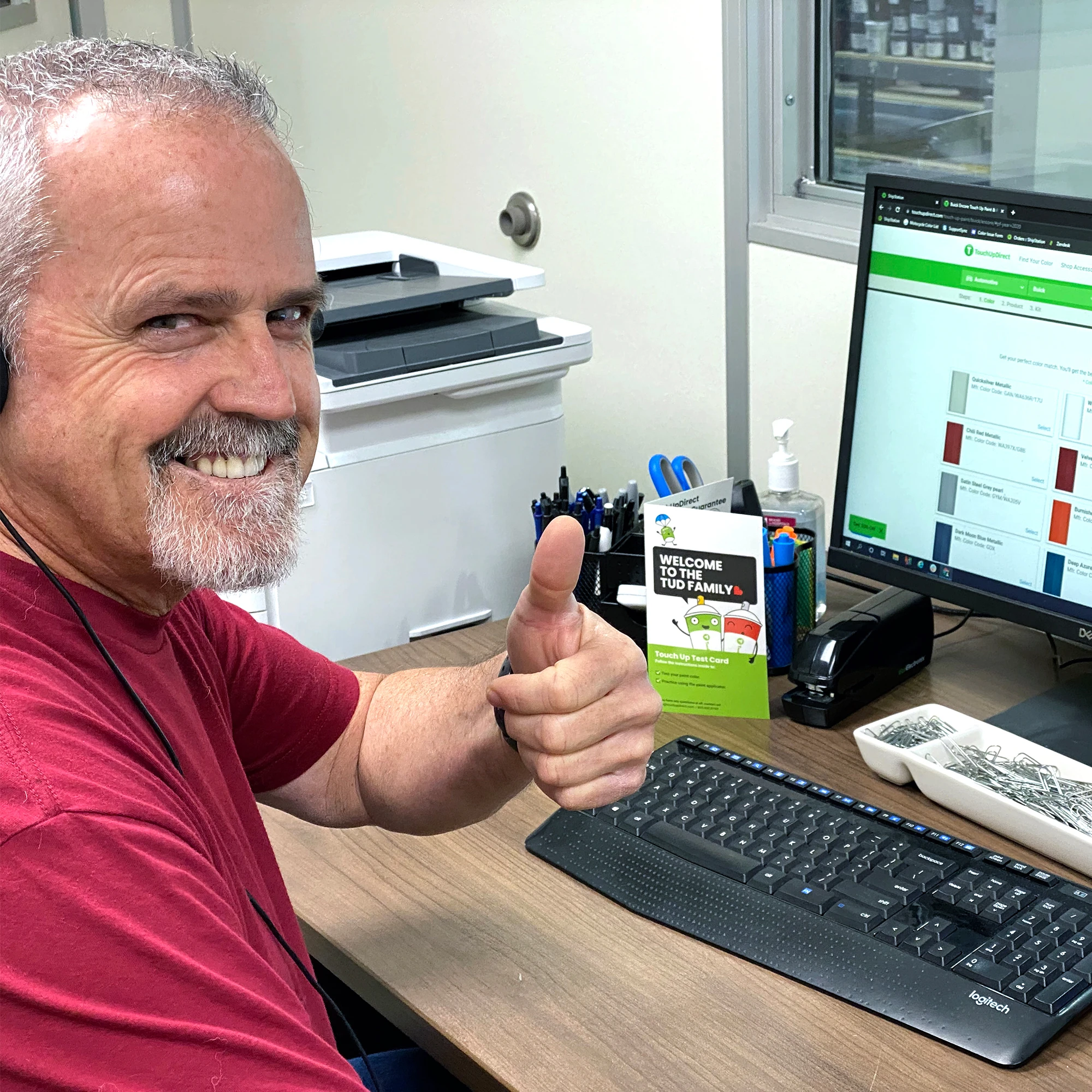 TouchUpDirect technician reviewing an automotive paint color-match claim.
