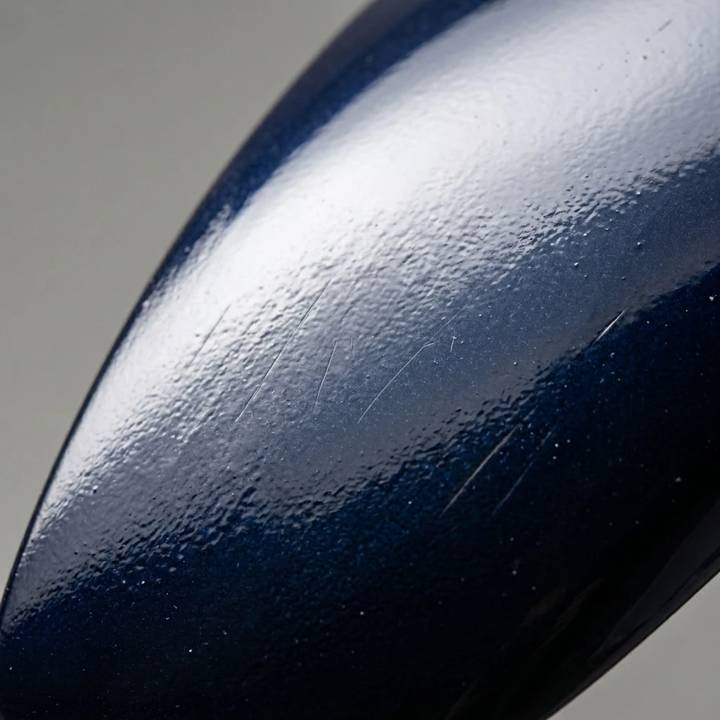  Close-up of rough, uneven primer texture on a dark blue vehicle panel