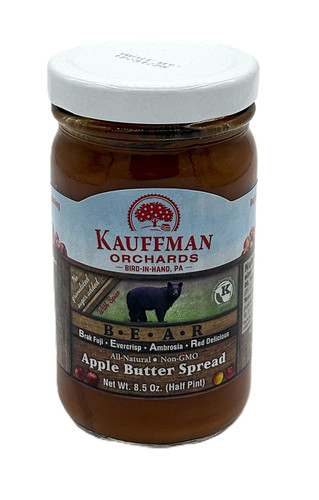 Kauffman Orchards "BEAR" Apple Butter Spread, Sugar-Free, Made with Brak Fuji, Evercrisp, Ambrosia, and Red Delicious Apples, 8.5 Oz. Jar