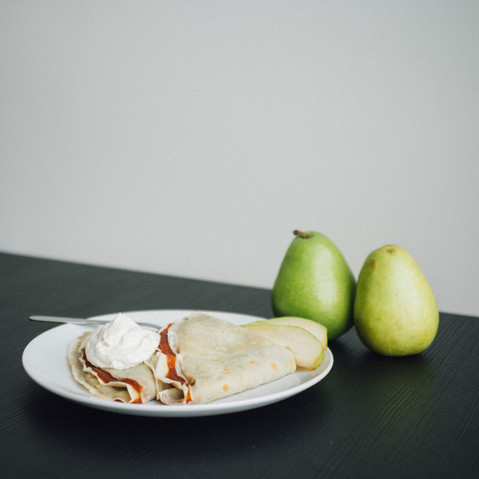 Pear Butter Crepes with Cinnamon Whipped Cream