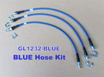 GL1232-BLUE - Extended Brake Hoses - 3 Line Kit - Defender 2004-2016 Late TD5 & PUMA - No ABS - by Gwyn Lewis Image 1 Thumbnail