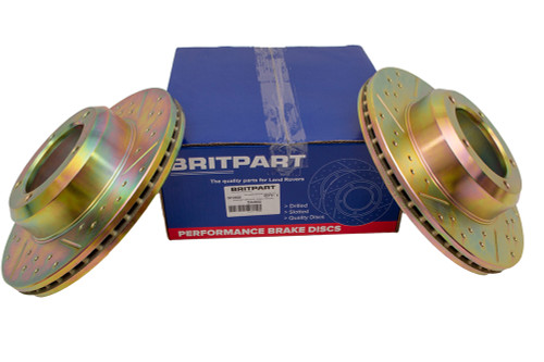 DA4602 - Britpart Front Slotted / Grooved Brake Discs (Comes as a Pair) - Vented - Defender, Discovery 1 and Range Rover Classic