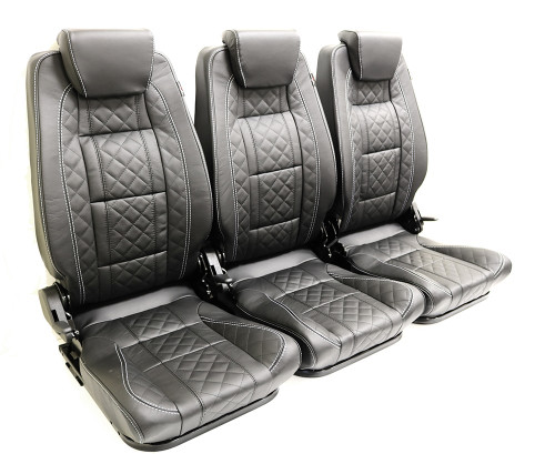 EXT010-3FS - Premium High Back Second Row Seating for Defender - By Exmoor Trim - Full Three Seat Set - Available In Multiple Trim Options