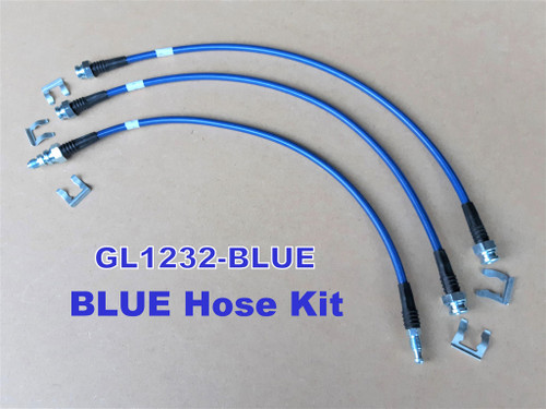 GL1232-BLUE - Extended Brake Hoses - 3 Line Kit - Defender 2004-2016 Late TD5 & PUMA - No ABS - by Gwyn Lewis