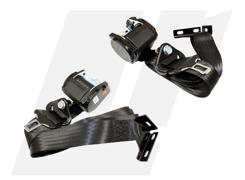 LRC11108 - Left and Right Front Seatbelt Set - Land Rover Defender 2001-2006 (Three Bolt 'L' Bracket)