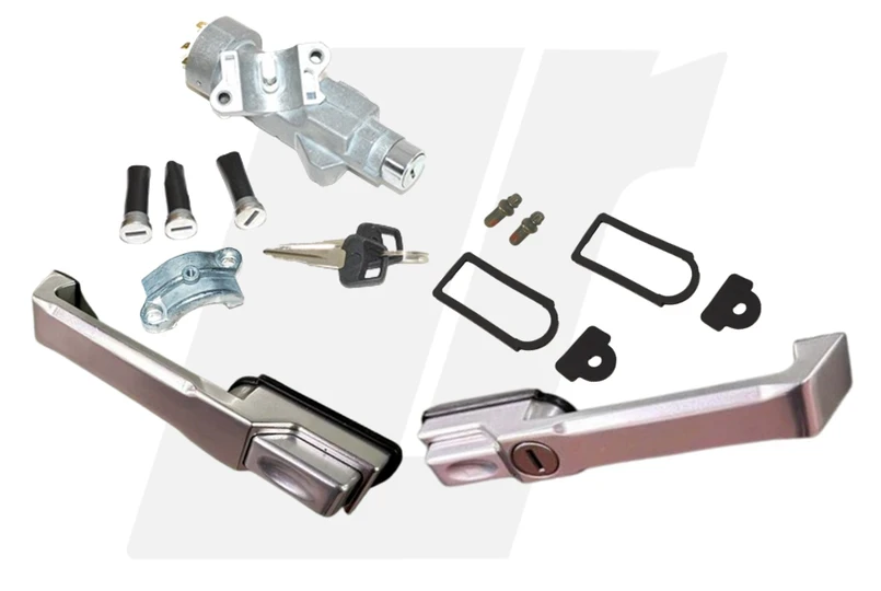 LRC10521 - Defender Front Door Handle Kit - Silver Aluminium - Fits Defender Push Button Doors - Single Key for All Doors and Ignition - Genuine Land Rover Ignition option available Image 2
