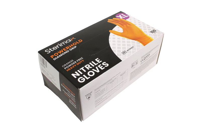 GA9000O - Powder Free Nitrile Gloves - Heavy Duty - Powerhold Diamond Grip - Box of 100 - Orange Image 3