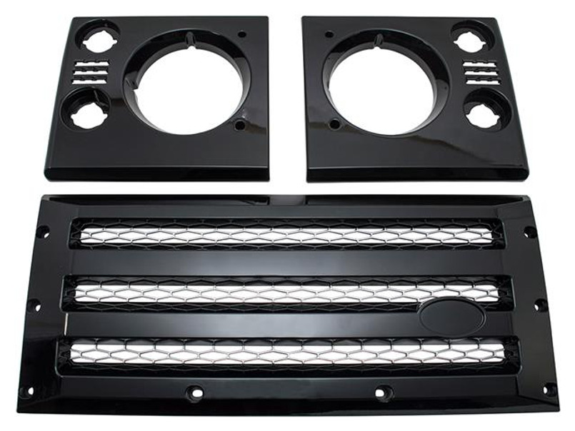 LRC6030 - Defender XS Front Grille and Headlamp Surrounds in Black Gloss Standard Grille - Fits All Defenders from 1983-2016 Image 1