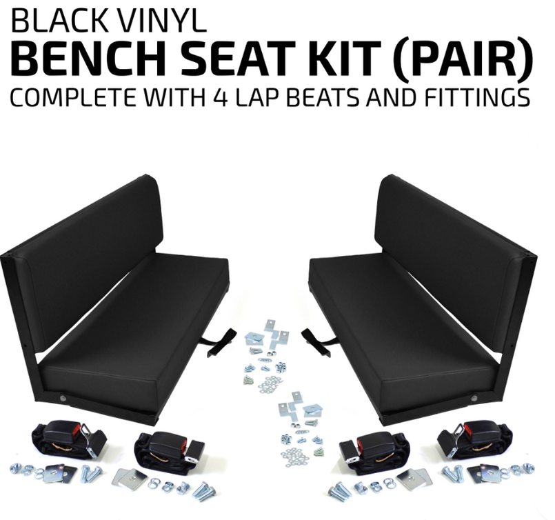  EXT-88-BEN-BV - BENCH SEAT KIT (PAIR) PLUS 4 LAP BELTS - BLACK VINYL Image 1