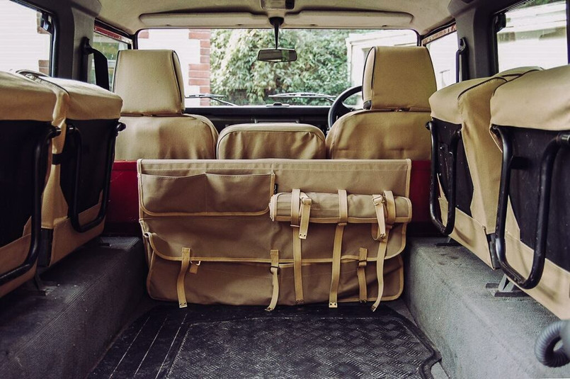 EXT382-42 - Land Rover Series Canvas Bulkhead Storage Bag with Tool Roll - Sand - By Exmoor Trim Image 6