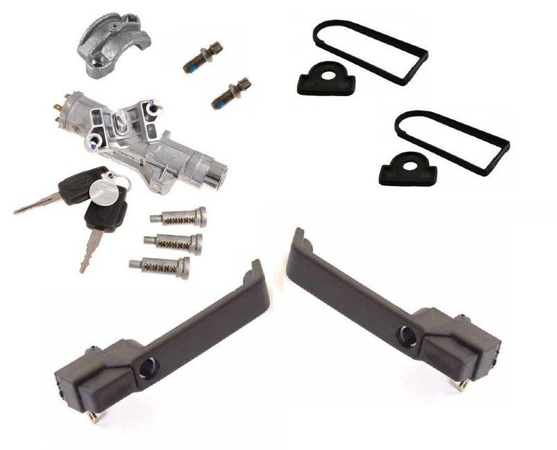 LRC1351 - Defender Front Door Handle Kit - Fits Defender Push Button Doors - Single Genuine Key for All Doors and Ignition Image 1