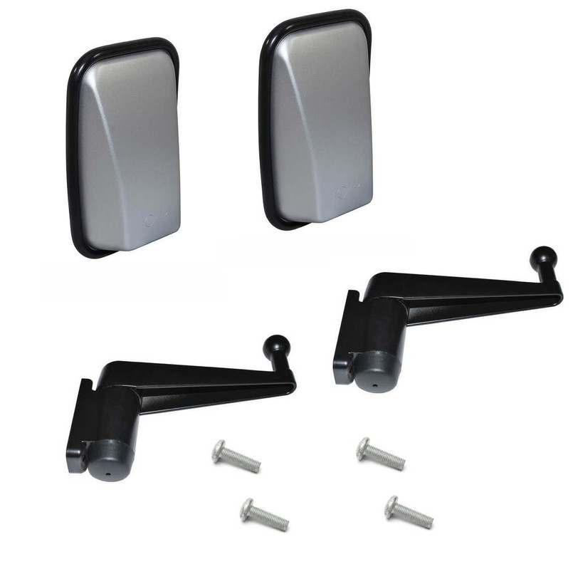LRC1361 - Pair of Gloss Silver Heads, Mirror Arms and Screws for Land Rover Defender - With Glass and Rubber Surround Image 1
