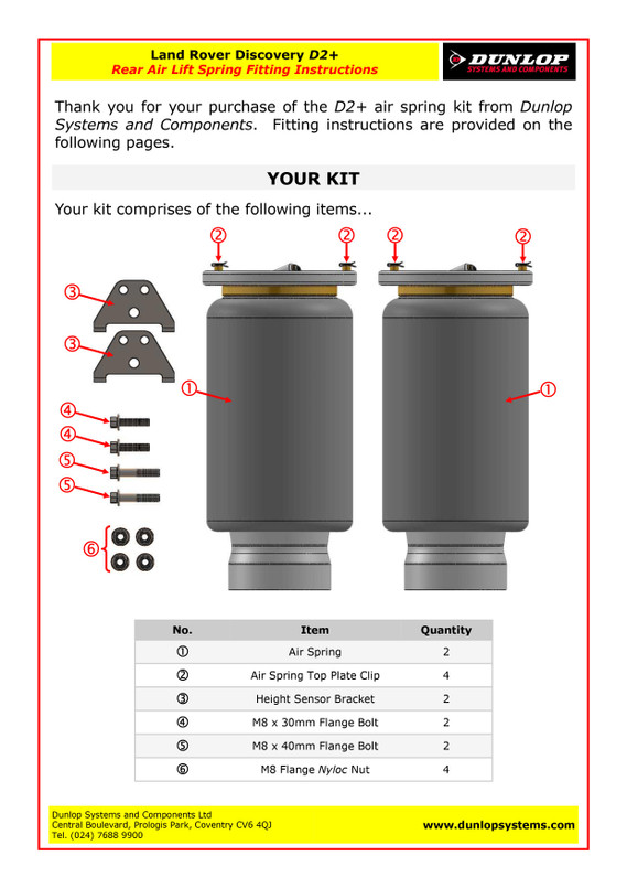 DA5091 - Extended Air Suspension Springs - Rear Lifted Air Bag by Dunlop - Plus 2" - Comes as a Pair  - For Discovery 2 (1998-2004) Image 3