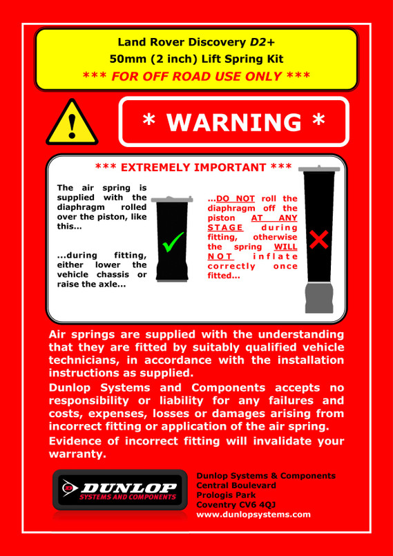 DA5091 - Extended Air Suspension Springs - Rear Lifted Air Bag by Dunlop - Plus 2" - Comes as a Pair  - For Discovery 2 (1998-2004) Image 2