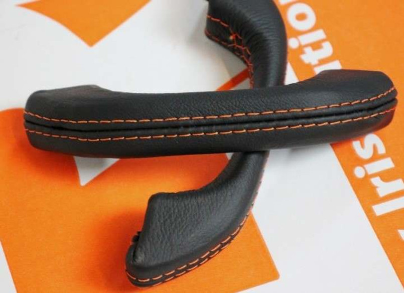 LRC34113 - Defender Leather Interior Door Grab Handle Kit - Black Leather with Orange Stitch by Lucari Image 1