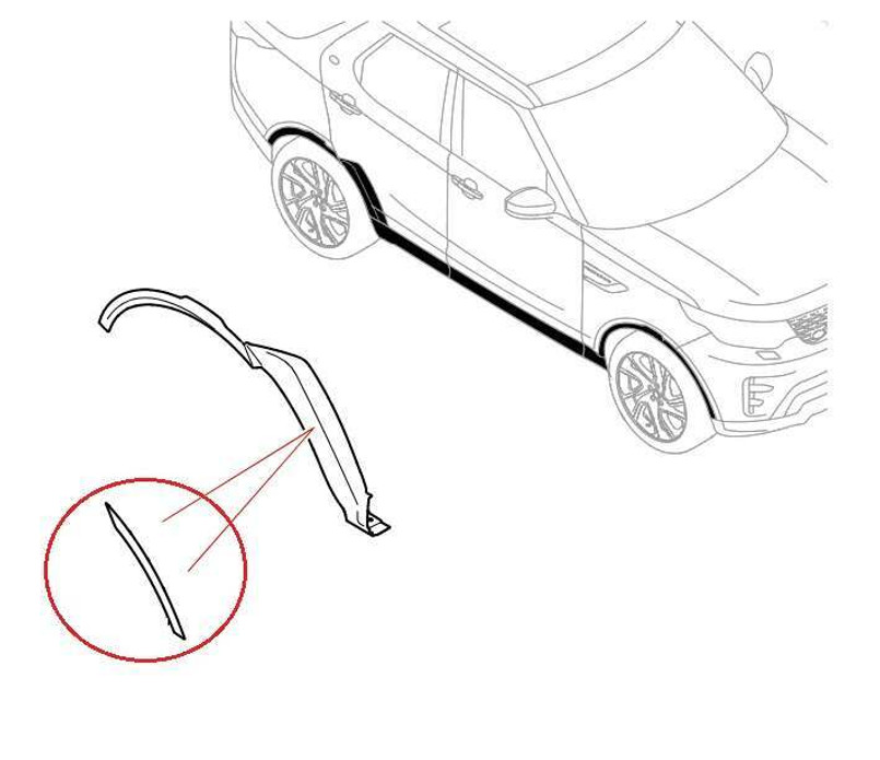 LR117001 - Lower Moulding for Right Hand Rear Wheel Arch on Land Rover Discovery 5 (High Gloss Black) - Genuine Land Rover Image 1