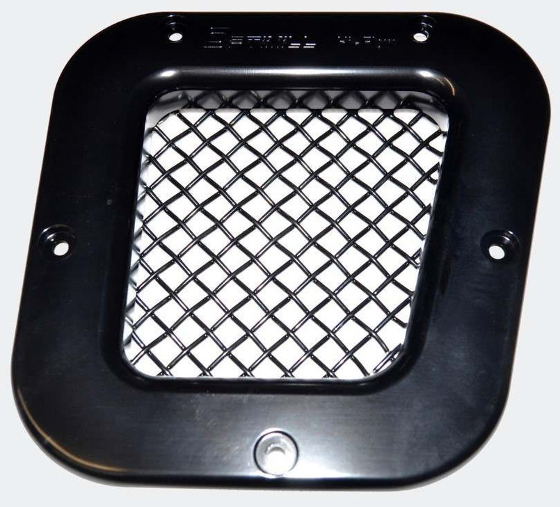 LRC1612 - Defender Aluminium Wing Side Vents - Right Hand Vent - By Optimill - Black Surround with Silver  Mesh (Fits from 1994-2016) Image 1