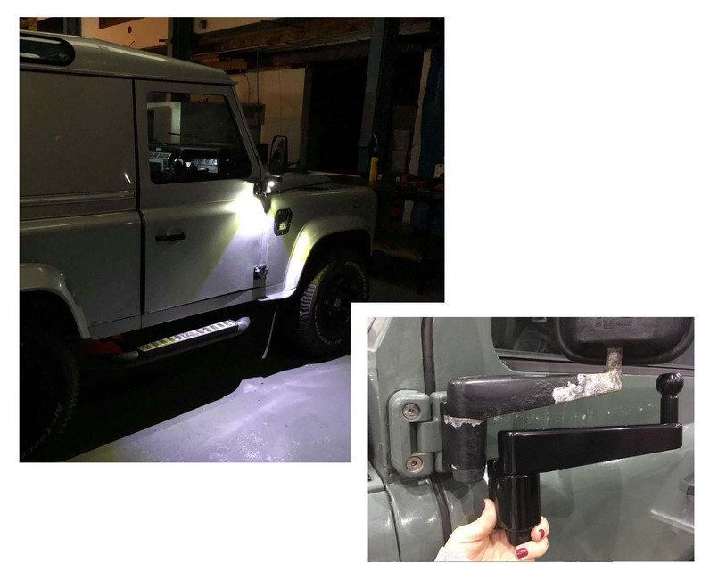 DA8860 | LRC1626 - Defender Aluminium Mirror Arms in Black Anodised Finish - Comes with Puddle Lights - By Optimill - Comes as a Pair Image 1